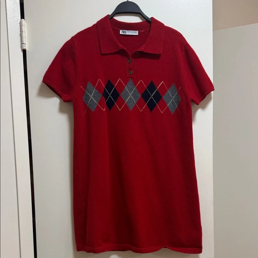 Zara Red Argyle Polo Dress - Picture 5 of 11